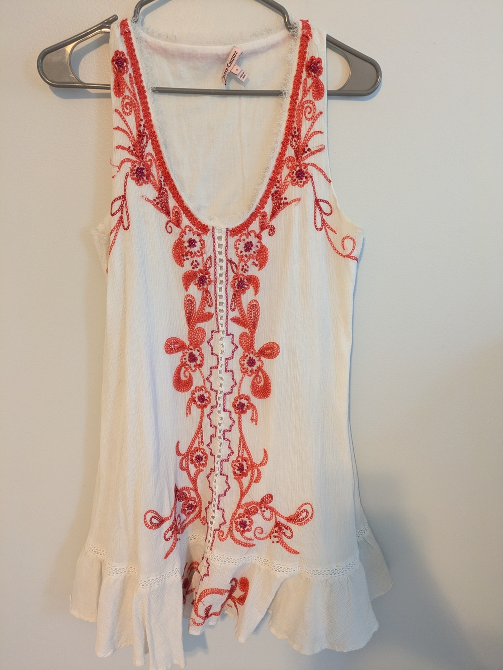Vintage Juicy Couture Embroidered Babydoll Dress Size 4 Tunic Tank Ruffle Boho